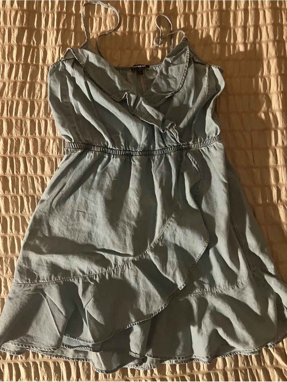 Express Light Blue Ruffle Wrap Mini Dress
